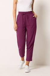 M&Co Berry Purple Cropped Linen Trousers | M&Co 3