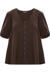 YOURS Plus Size Chocolate Brown Puff Sleeve Top | Yours Clothing 5