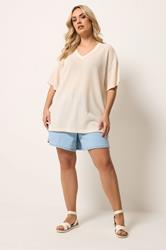 YOURS Plus Size Natural Brown Boxy Knitted T-Shirt | Yours Clothing 1