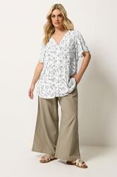YOURS Plus Size White Leaf Print Pintuck Blouse | Yours Clothing 1