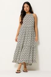 PixieGirl Petite Women's White Zig Zag Halter Neck Maxi Dress | PixieGirl 3