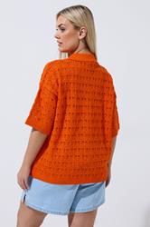 LIMITED COLLECTION Plus Size Orange Crochet Shirt | Yours Clothing 2