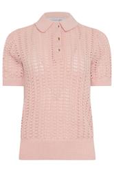 PixieGirl Petite Pink Crochet Polo Top