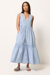 PixieGirl Petite Women's Light Blue Cotton Frill Tiered Midi Dress | PixieGirl 7