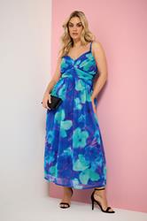 YOURS Plus Size Blue Floral Chiffon Maxi Dress | Yours Clothing 3