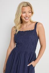 M&Co Navy Blue Linen Embroidered Trim Maxi Dress | M&Co 6