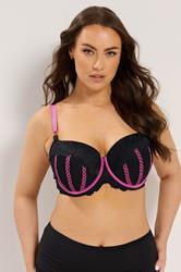 YOURS Plus Size Black & Pink Ribbon Underwired Padded Bra  |Yours Clothing 3