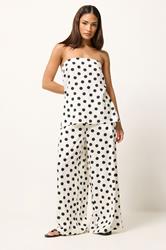 PixieGirl Petite Women's Set White Polka Dot Bandeau Top & Wide Leg Trousers | PixieGirl 3
