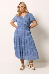YOURS Plus Size Blue Dobby Notch Neck Dress |  Yours Clothing 1