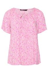 YOURS Curve Pink Floral Tie Neck Blouse