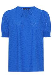 EVANS Curve Blue Floral Broderie Tie Neck Blouse