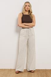 LTS Tall Women's Ivory White & Brown Stripe Wide Leg Trousers | Long Tall Sally 3