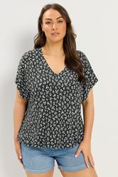 YOURS Plus Size Black Floral Elasticated Hem T-Shirt | Yours Clothing 3