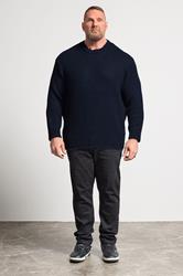 JACK & JONES Big & Tall Sky Captain Blue Crew Neck Knit Jumper | BadRhino 1
