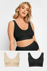 YOURSET 2 PACK Plus Size Black & Nude Seamless Non-Padded Non-Wired Bras | Yours Clothing 1