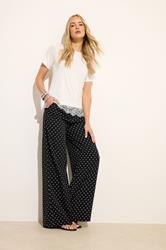LTS Tall Women's Black Polka Dot Print Wide Leg Trousers | Long Tall Sally 1