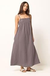 PixieGirl Petite Women's Plum Purple Cotton Cheesecloth Maxi Dress | PixieGirl 1