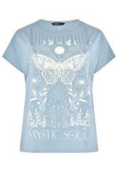 YOURS Curve Blue 'Mystic Soul' Laser Cut Slogan T-Shirt
