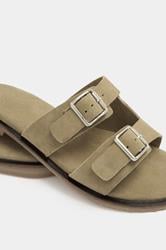 Taupe Brown Double Buckle Footed Mule In Extra Wide EEE Fit 3