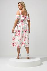 YOURS LONDON Plus Size Sage Green Cold Shoulder Floral Skater Dress | Yours Clothing 2