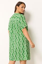 YOURS Plus Size Green Ikat Geometric Pleat Front Dress | Yours Clothing 2