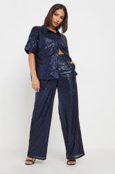 PixieGirl Petite Women's Navy Blue Sequin Embellished Short Sleeve Shirt | PixieGirl 5