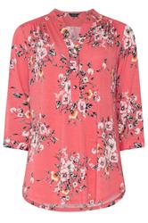 M&Co Pink Floral Half Placket Shirt