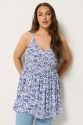 YOURS Plus Size Blue Abstract Shirred Cami Top | Yours Clothing 3