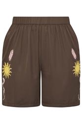 LIMITED COLLECTION Plus Size Brown Celestial Print Shorts | Yours Clothing 5