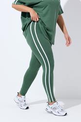 YOURS Plus Size Green Side Striped Leggings | Yours Clothing 1