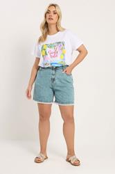 YOURS Plus Size Blue Scallop Edge Denim Shorts | Yours Clothing 1