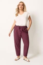 YOURS Plus Size Burgundy Red Cool Cotton Barrel Leg Denim Trousers | Yours Clothing 1