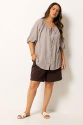 YOURS Plus Size Brown Stripe Tie Front Top | Yours Clothing 1