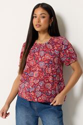M&Co Petite Orange Abstract Print Scoop Neck Top | M&Co 3
