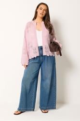 YOURS Plus Size Pink Crochet Knitted Cardigan | Yours Clothing 1