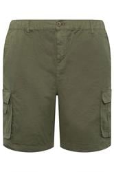 KAM Big & Tall Khaki Green Elastic Waist Cargo Shorts