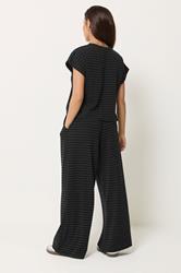PixieGirl Petite Women's Set Black Striped Button Top & Wide Leg Trousers | PixieGirl 2