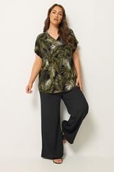 YOURS Plus Size Green Tropical Grown On Sleeve T-Shirt | Yours Clothing 1