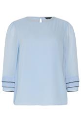 M&Co blauwe blouse met ruches aan de mouwen