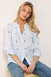 M&Co Blue & White Stripe Embroidered Cotton Shirt | M&Co 3