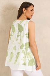 EVANS Plus Size Green Leaf Print Double Layer Vest Top | Evans 4
