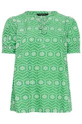 EVANS blusa verde con estampado floral, bordado y cuello con lazo