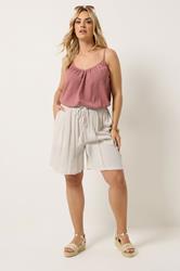 YOURS Plus Size Natural Brown Scallop Trim Shorts | Yours Clothing 2