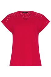 M&Co Red Broderie V-Neck Cotton T-Shirt
