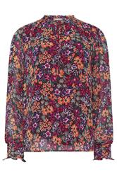M&Co blusa con lazo en el cuello y estampado floral marrón