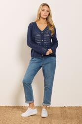 M&Co Navy Blue Crochet Button Through Cardigan | M&Co 1