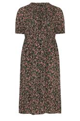 YOURS Curve Black Ditsy Floral Pintuck Maxi Dress