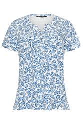M&Co Blue & White Leaf Print Cotton Henley Top