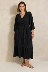 EVANS Plus Size Black Crinkle Wrap Midi Dress | Evans 1