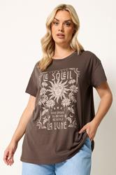YOURS Plus Size Brown 'Le Soleil' Sun T-Shirt | Yours Clothing 3